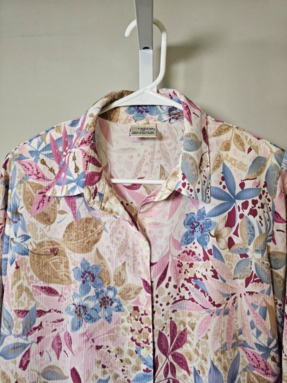 Vintage Allison Daley Blouse Button Up Floral Pink Blue Casual 12 - Picture 3 of 10